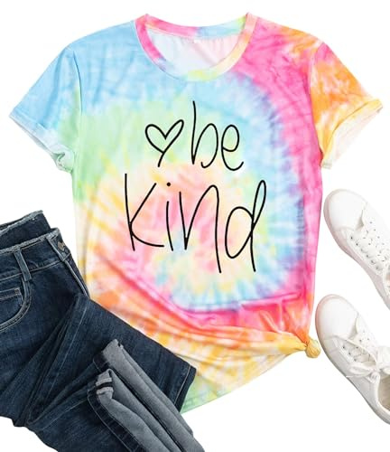 tiorhooe Batikskjorta dam Be barn gradient regnbåge t-shirts kvinnor inspirerande lärare korta ärmar, Tie-dye1, S