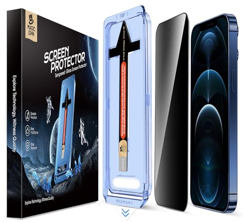 MAGIC JOHN Privacy Screen Protector for iPhone 12 Pro Max 6.7 inch, 2 Pack | 28° Anti-Spy, 9H Hardness Tempered Glass, Easy Installation Kit, Bubble Free, 1:1 Full Coverage, Scratch Resistance