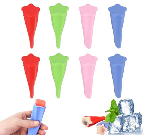 Kaizuca 8 Pièces Moule a Glace Silicone, Moule Glace En Forme D'Étoile avec Couvercle, 100% Silicone Alimentaire Réutilisable, Sans Bpa, Pour Moules a Sucettes Glacées et a Crème Glacée D'Été Diy
