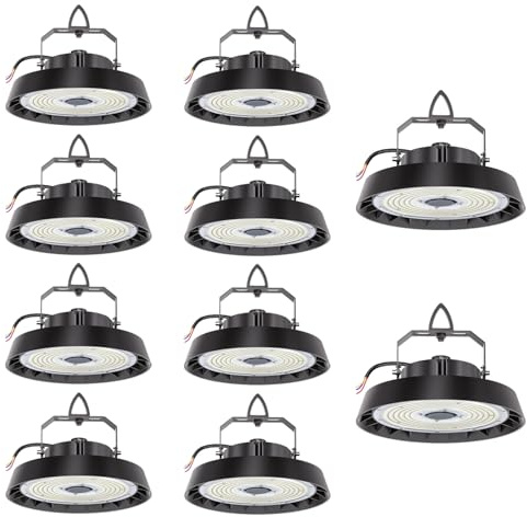 10pcs UFO LED Lámpara Alta Bahía 200W 34000lm, Focos LED Industrial 5000K Blanco Frío, 90° Angle Taller Lámpara, IP65 Impermeable UFO Highbay lamp para Garaje/Fábrica/Almacén/Estadios Deportivos