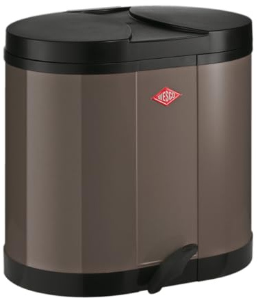 WESCO Ökosammler 170 in der Farbe warmes grau, pulverbeschichtetes Stahlblech, zwei Kunststoffeinsätze mit je 15 Liter Volumen, Kunststoff-Fußtritt