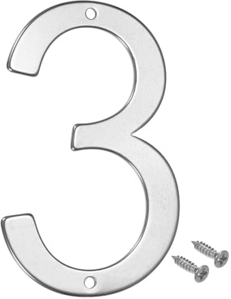 M METERXITY 1-Pack House Number, 4 Inch 304 Stainless Steel Mailbox Number Door Number Signage for Garden/Hotel/Mailbox/Address/Sign, House Number for Outside [Number 3, Silver]