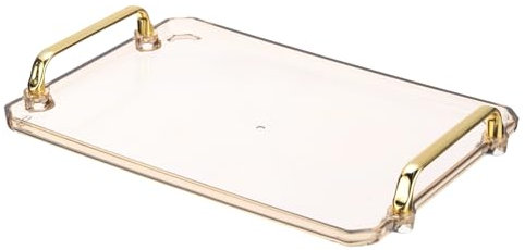 PATIKIL Bandeja de Plástico de 12 x 8.6 con Asas Doradas, Bandeja Rectangular Reutilizable para Servir Postres, Café, Té, en Mesa de Sala de Estar, Encimera de Cocina, Color Ámbar
