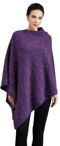 BEAUTELICATE Women Fine Knit Poncho Asymmetric Cape Wool Blend Knitted Cloak Pullover Tweed Cashmere Feel Wrap Shawl for Winter Spring Autumn One Size