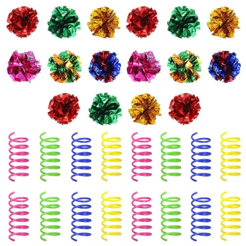 SLEEKEE 16 Piezas De Juguetes De Bolas Plegables Y 16 Piezas De Juguetes De Plumas, Suministros para Gatos, Juguetes Creativos para Mascotas, Juguetes Interactivos para Gatos