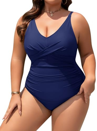 Vijamiy Dam plusstorlek baddräkt 1 del platt mage sexig v-ringad justerbar push up vadderad baddräkt stor byst monokini L-4XL