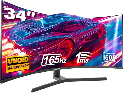 Gawfolk - Monitor da gioco curvo ultra largo da 34 pollici, display PC 1500R UWQHD 3440 x 1440, visualizzazione curva a 165 Hz con FreeSync-Black