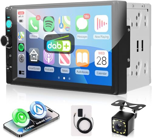 VECHTEL DAB/DAB+ Autoradio 2 Din con Carplay Android Auto senza Fili, 7 Pollici IPS HD Touch Screen Stereo Auto Supporto Bluetooth 5.2 Radio FM EQ USB/AUX Mirror Link SWC Telecamera Posteriore