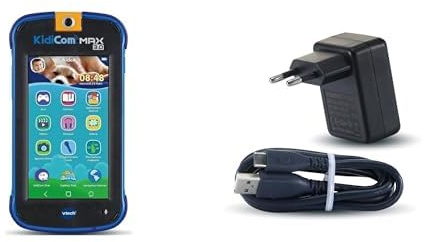 VTech - KidiCom Max 3.0 Bleu, 3 Ans à 8 Ans - Contenu en Français + Adaptateur Secteur Chargeur USB-C