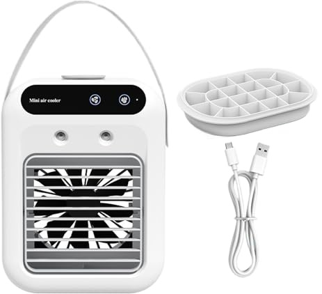Duroecsain Ventilateur de refroidissement portable de climatisation, dispositif de refroidissement silencieux avec 2 vitesses réglables et plateau à glace pour salon, chambre, résidence