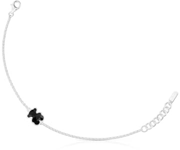 TOUS Pulsera Cadena para Mujer de Plata de Primera Ley y Motivo Oso en Ónix, Colección Icon Color