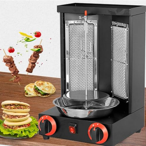 Barbacoa De Kebab Vertical 3 KW Acero Inoxidable, 2 Quemadores Gas, Rotación 360°, Tubos Calefacción Parrilla Mesa BBQ(Black)
