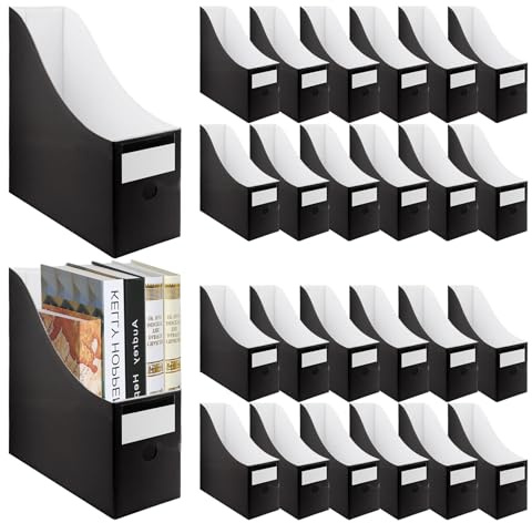 24er Set Stehsammler A4, Zeitschriftenhalter Stehsammler, Schwarz Kraftpapier Stehordner Organizer mit Etiketten für Bücher, Dokumente, Schule, Schreibtisch