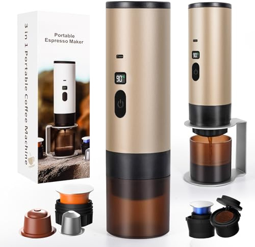 LAMA Tragbare Kaffeemaschine Mini Kaffeemaschine Kapselmaschine 20Bar Elektrische Espressomaschine mit Kaffee Tropfständer,Kompatible mit Kaffeekapseln & Kaffeepulver Sofortiges Aufwärmen, Champagne