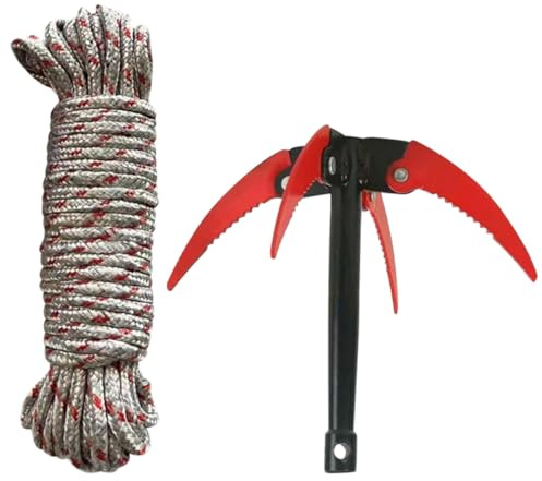 Tofficu Outil à Main Pliable en Acier Inoxydable Dents de Scie, Râteau Coupe-Herbes d'Étang 4 Dents, Outil pour Bassin Extérieur Corde 10 M, Entretien Jardin et Bassin Couleur Aléatoire