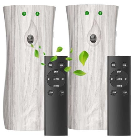 2-Pack Automatic Air Freshener Spray Dispenser with Remote Control,Wall Mounted/Free Standing for Commercial Use,Multiple Time Scent/Mist Release Settings for Room/Restroom (BHW, Standard)