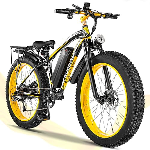 EOEOTWO Electric Bike for Adults,1500W Peak Motor E Bikes, 26 Fat Tire Electric Bicycle, 30/33 MPH 60/70 Miles All Terrain E Bikes E Bike, Removable Battery, Dual Brake, 7 Speed, Yellow ﻿ ﻿