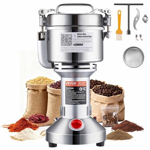 VEVOR Moulin à Épices Électrique 750 g, Broyeur à Grains Commercial 2000 W Haute Vitesse, Moulin à Farine en Acier Inoxydable, Type Droit, pour Moudre Rapidement Céréales Épices Herbes Poivres