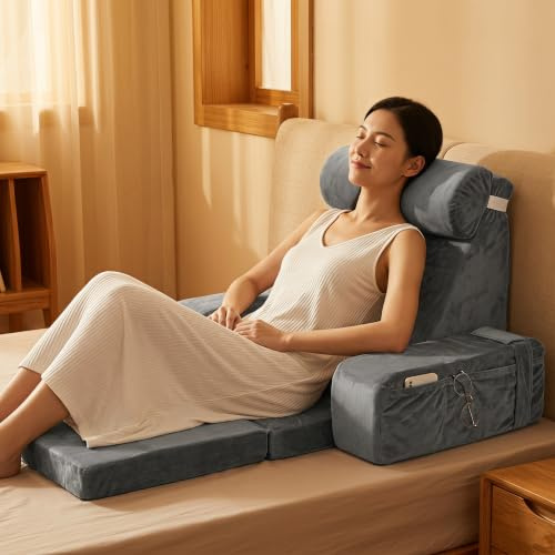 Coussin de Lecture pour Lit, Oreiller de Lecture pour Lit et Canapé | avec Tour de cou Amovible, Coussin de Siège et Accoudoirs pour Adultes, Dossier d'oreiller de Lit pour Lire