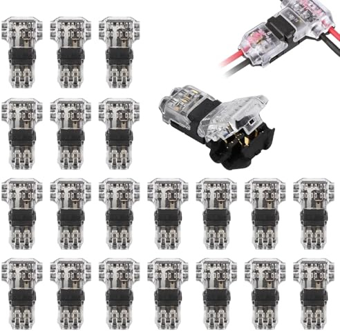 20PCS T Tap Wire Connectors 12V, 2 Pin 3 Way Quick Splice Wire Connectors | Solderless, Corrosion Heat Resistant, Locking Latch Design,No Stripping Cable for 18-22 AWG LED Strips Car Audio DIY Wiring