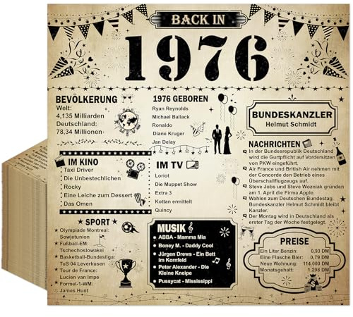 Afritee Servietten 50. Geburtstag Frau Mann, 40 Stück Deko 50 Geburtstag Tischdeko Vintage, Back in 1976 Geburtstagsservietten Papierservietten Partydekoration 33 X 33 cm