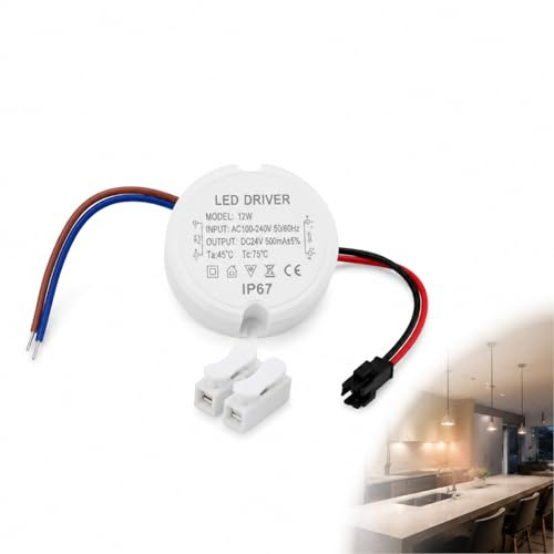 Trasformatore LED 24 V 12 W 0,5 A, alimentazione rotonda compatta Ø55 mm, trasfo con connettori pratici per una facile integrazione in illuminazione interna ed esterna, per nastri LED e faretti