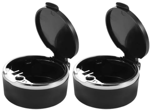 Auto Becher Aschenbecher 2 Stück-pack aus Kunststoff mit Deckel, Schwarz | Fahrzeug Aschenbecher für Reise und Zuhause, Kompakte Bauform, Anti-asche und Rauchfrei, Aschenbecher Auto