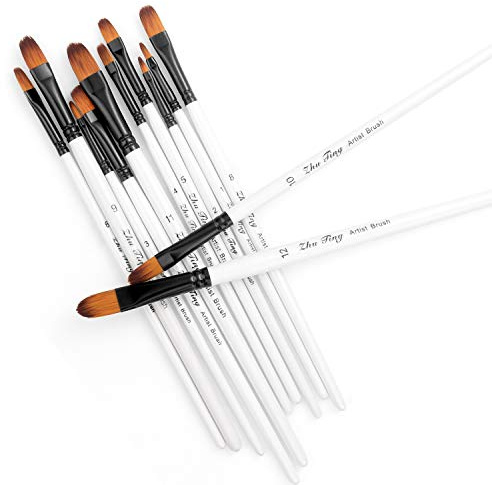 STARVAST Paint Brushes, 12pcs Artist Paint Brush Set Filbert Paint Brushes for Acrylic Oil Watercolor Painting-White