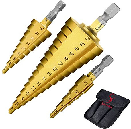 3PCS HSS Step Bits, High Speed Steel Step Drill Bits Set - (4-12mm, 4-20mm and 4-32 mm) Cone Drill Bits Hole Cutter for Wood, Stainless Steel, Sheet Metal by SS SHOVAN