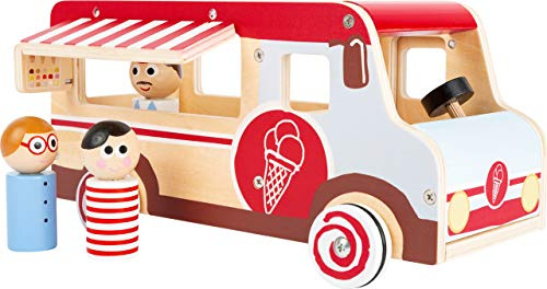 small foot 11457 Großer Eistruck aus Holz, mit Spielfiguren, Klappelementen und Rädern, im Eisdesign, ab 3 Jahren