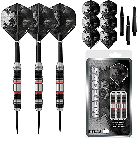 Designa Heavy Dartpfeile-Set, 30-48 g, Wolfram V2 Meteoren, gerändelt und geringelt