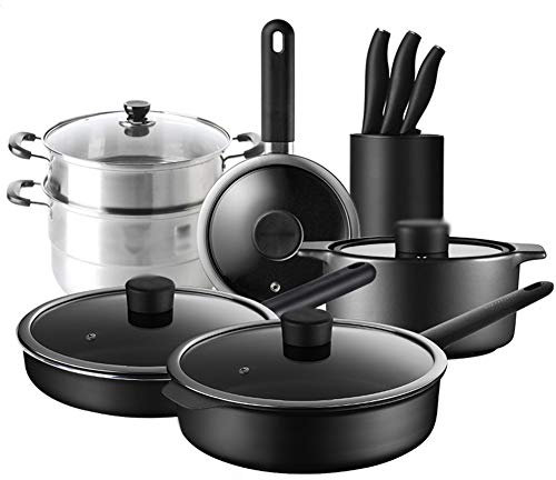 Batterie De Cuisine Antiadhésive Avec Ensemble De Couteaux, Ensemble De Casseroles Et Casseroles De Cuisine Avec Conduction De Flux Magnétique À Trois Couches Pour Un Chauffage Uniforme,C