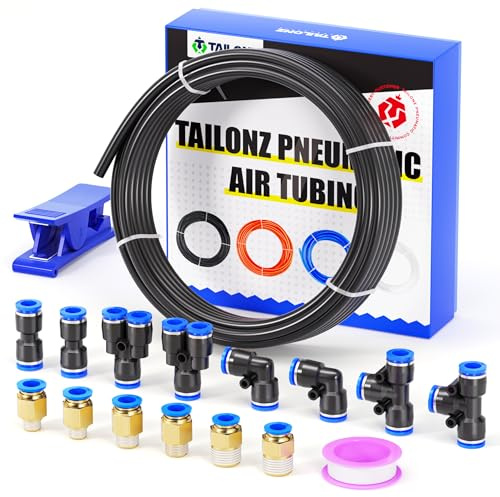 TAILONZ PNEUMATIC Noir 10mm OD 6.5mm ID Polyurethane PU Air Hose Pipe Tube Kit 10 Meter 32.8ft