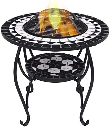 Bulufree Feuerschale Mosaik Feuerschale Fire Pit Feuerkorb Terrasse Feuerstelle für Heizung Schwarz und Weiß 68 cm Keramik