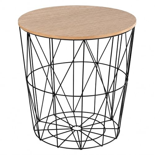 TIENDA EURASIA – Mesa Auxiliar Nórdica para Salón y Dormitorio | Estructura Metálica | Tapa de Madera Extraíble | Diseño Moderno | Mesa de Centro Decorativa y Funcional (D 41 x H 40 cm, Black)