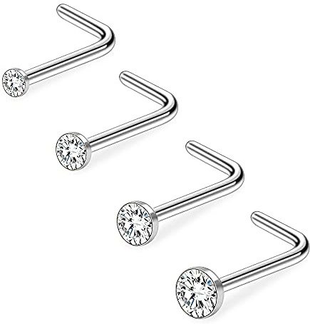 20G 1.5mm 2mm 2.5mm 3mm 3.5mm 4mm Nose Rings, 4-12Pcs Clear Diamond CZ Nose Studs Nose Piercings Jewellery