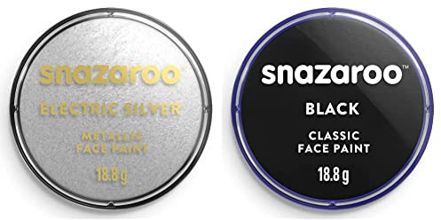Snazaroo Metallic Face and Body Paint, Electric Silver, 18.8g Professional Water Based, Single Cake Makeup Supplies for Adults, Kids and Special FX & Snazaroo Classic Face and Body Paint, Black, 18.8g