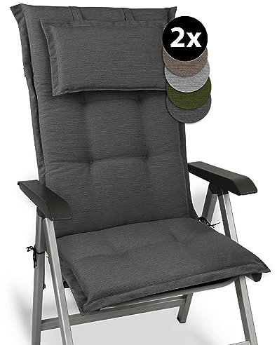 Beautissu 2er Set Premium Gartenstuhlauflage Hochlehner 120x50x7cm Dicke Polster Gartenstuhlauflage Hochlehner Auflagen Made in EU - Robuster Stoff & UV-Lichtechtheit HighLux HL Sitzkissen Anthrazit