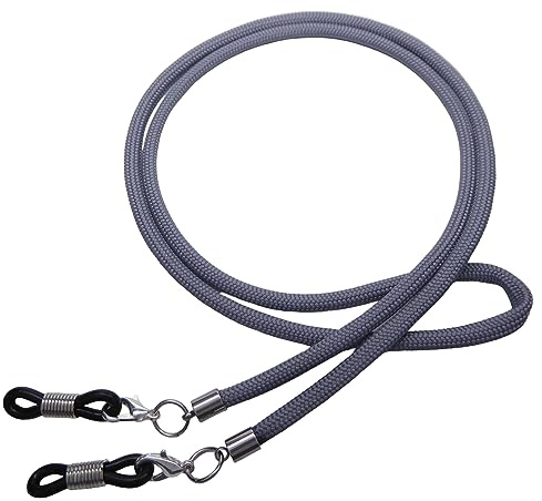 Hawhy Handgemachtes Brillenband aus Paracord für Lesebrillen und Sonnenbrillen, Grau - Inkl. 4 Ersatz Brillenschlaufen