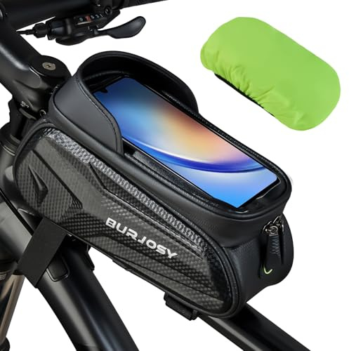 Burjosy Borsa Bici Telaio Impermeabile, Porta Telefono Cellulare Bici MTB Staccabile con Visiera Parasole TPU Touchscreen, Ampio Spazio per Smartphone Sotto i 7