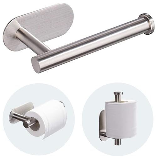 JOPOFI Toilet Paper Holder - Self Adhesive Toilet Paper Holder Wall Mount for Bathroom, SUS 304 Stainless Steel Command Strip Toilet Paper Roll Holder Stick On Wall, No Drilling - Brushed Nickel