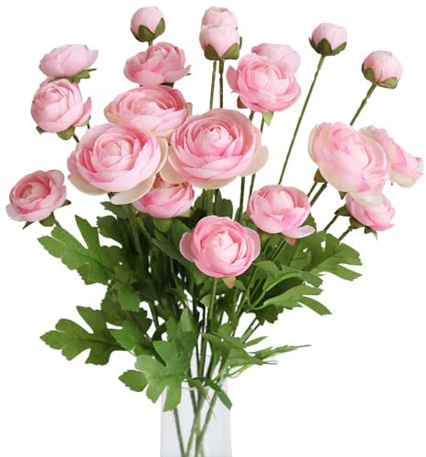 Künstliche Ranunkel, Seidenblumen, persische Butterblume für Zuhause, Hochzeit, Dekoration, Blumenarrangement, DIY-Projekt, 5 Stück (Rosa)