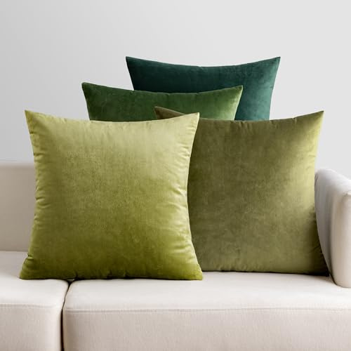 EMEMA 4er Set Samt Kissenbezug Kissenhülle Kopfkissenbezug Dekorative Dekokissen Couchkissen 40x40 cm Deko Bezug Sofakissenbezug für Wohnzimmer Schlafzimmer Büro Salbeigrün Serie