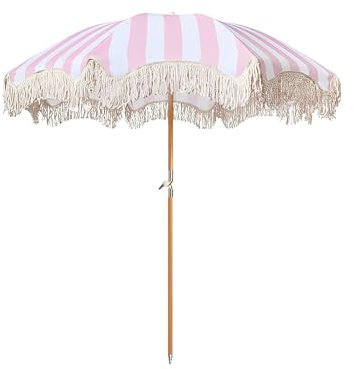 Rosa Sonnenschirm Mit Quasten 180cm Sonnenschirm Balkon Uv Schutz Sonnenschirm Strand Neigbar Gartenschirm Wasserdicht Balkonschirm 8 Rippen Knickfunktion Für Balkon Garten Terrasse Strand/Tragetasche