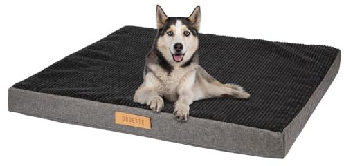 Petsen Großes Hundebett, Orthopädisches Hund Kissen Hunde-Matratze mit Waschbarer Abdeckung, Gelenkschonend Hundesofa Hundematte mit Gravieren Namen (Schwarz-Grau, L 90 cm x B 70 cm x H 10 cm)