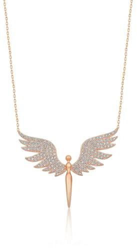 Einzelstück® Engel Halskette 925 Sterling Silber I 14K Gold, Roségold I Silberkette mit Schutzengel Anhänger I Echtschmuck Geschenk Taufe, Frau, Mutter (Angel Roségold)