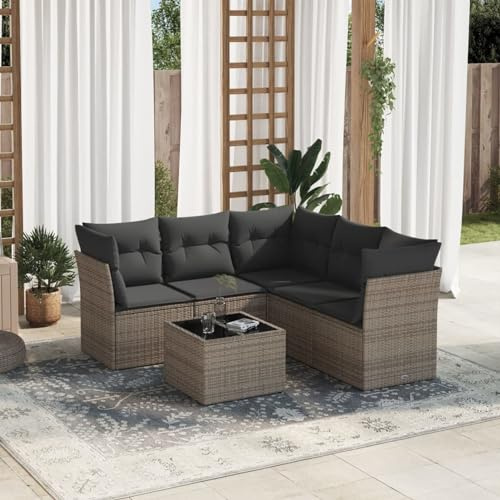 Faroom Balkon Ecklounge mit Stauraum Gartenlounge Klein Balkon Lounge Rattan Sofa Balkonsofa Kleiner Balkon Sitzecke Balkon Loungemöbel Gartensofa Ecksofa Balkonmöbel Grau 6-tlg-Type-504