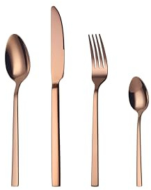 Mr.Spoon Juego de 24 Piezas Cubiertos Acero Inoxidable,18/0, Oro rosa brillo Colores Cuberteria Servir para 6 Personas Cuberterías Incluye Cuchillo/Tenedor/Cuchara.Para Casa, Hotel, Restaurante