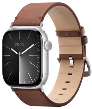 Woodcessories Bracelet en cuir compatible avec Apple Watch Bracelet 49mm 46mm 45mm 44mm, Cuir brun végétalien pour iWatch SE Ultra 2 Series 10 9 8 7 6 5 4 3 2 1 | Cuir végétalien à l'aloe vera