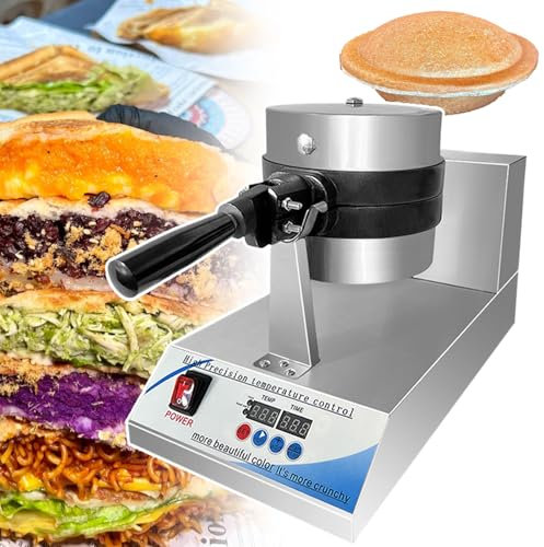 Máquina eléctrica para hacer hamburguesas y gofres, con calefacción por ambos lados, tostadora de un solo cabezal para hacer helados y gofres para uso doméstico y comercial, control de temperatura d